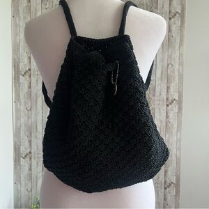 The Sak Black Crochet Backpack Drawstring